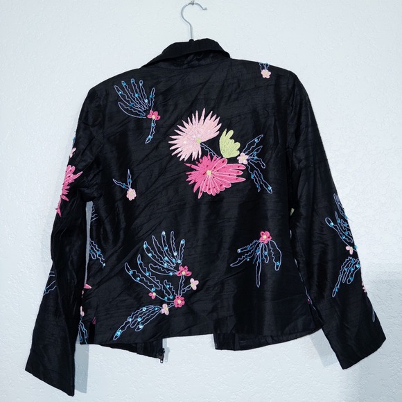 Vintage‎ Anage Black Floral Embroidered Silk Jacket Size XS - Picture 8 of 8